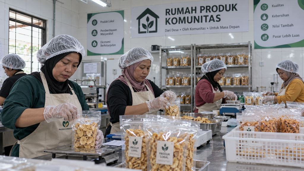 BPOM dan Kemenpar Padukan Desa Pangan Aman dengan Desa Wisata 2026 5 Ibu-ibu desa yang tergabung dalam komunitas bekerja sama memproduksi makanan ringan lokal di dapur komunal yang bersih dan memenuhi standar.